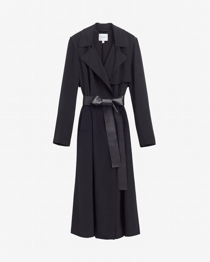 Cuyana Silk Classic Trench Ženske Vjetrovka Crne | IIQ7775SS