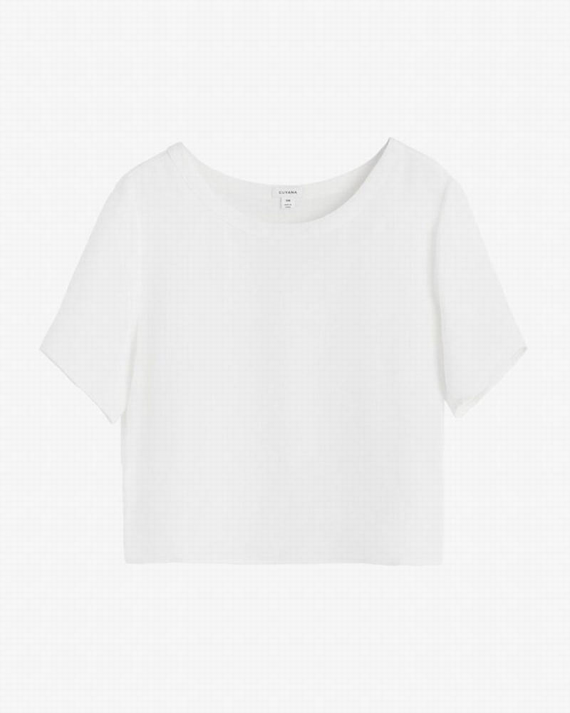 Cuyana Silk Cropped Crewneck Tee Ženske Majice Bijele | VBH7573TL