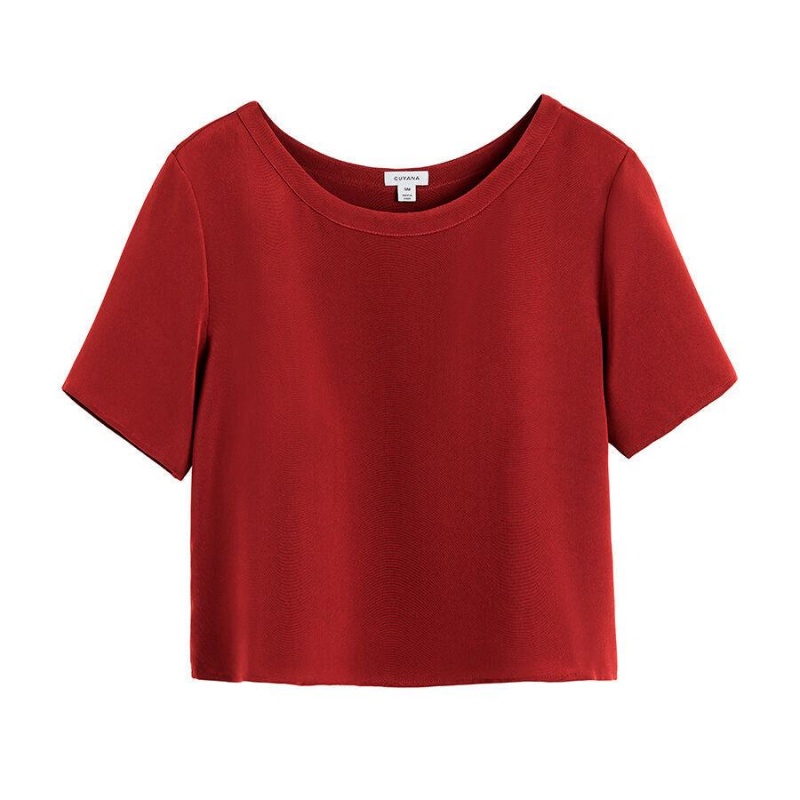 Cuyana Silk Cropped Crewneck Tee Ženske Majice Crvene | XJK1786KJ