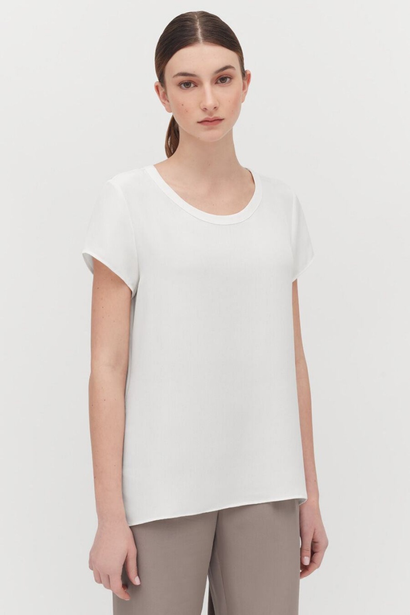 Cuyana Silk High-Low Tee Ženske Majice Bijele | RLR3083QF