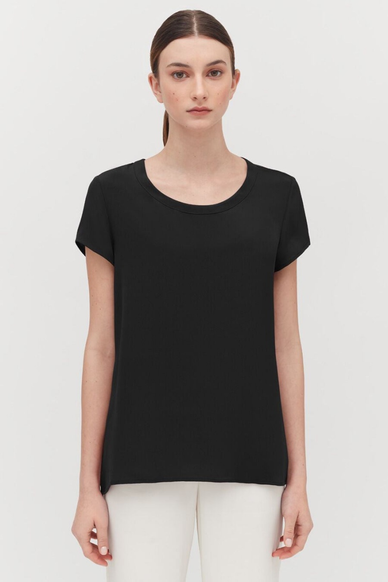 Cuyana Silk High-Low Tee Ženske Majice Crne | DBY359KR