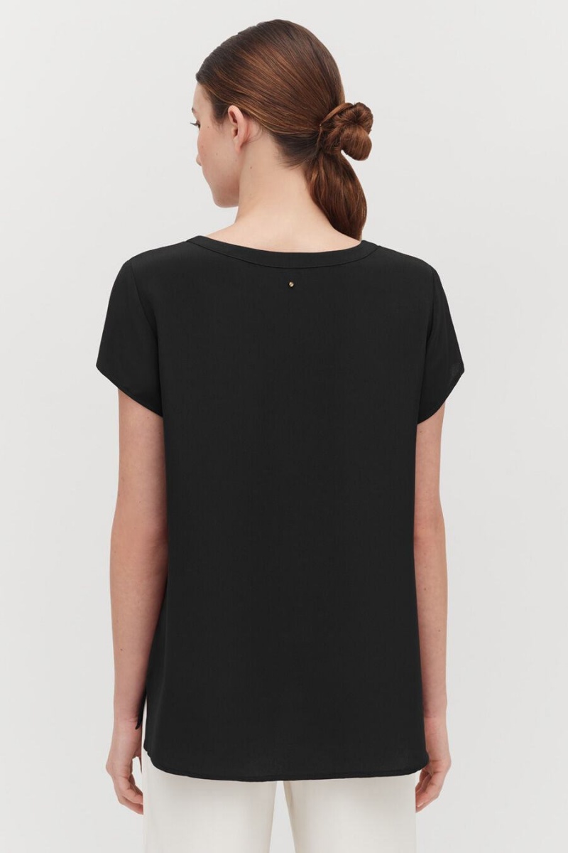 Cuyana Silk High-Low Tee Ženske Majice Crne | DBY359KR