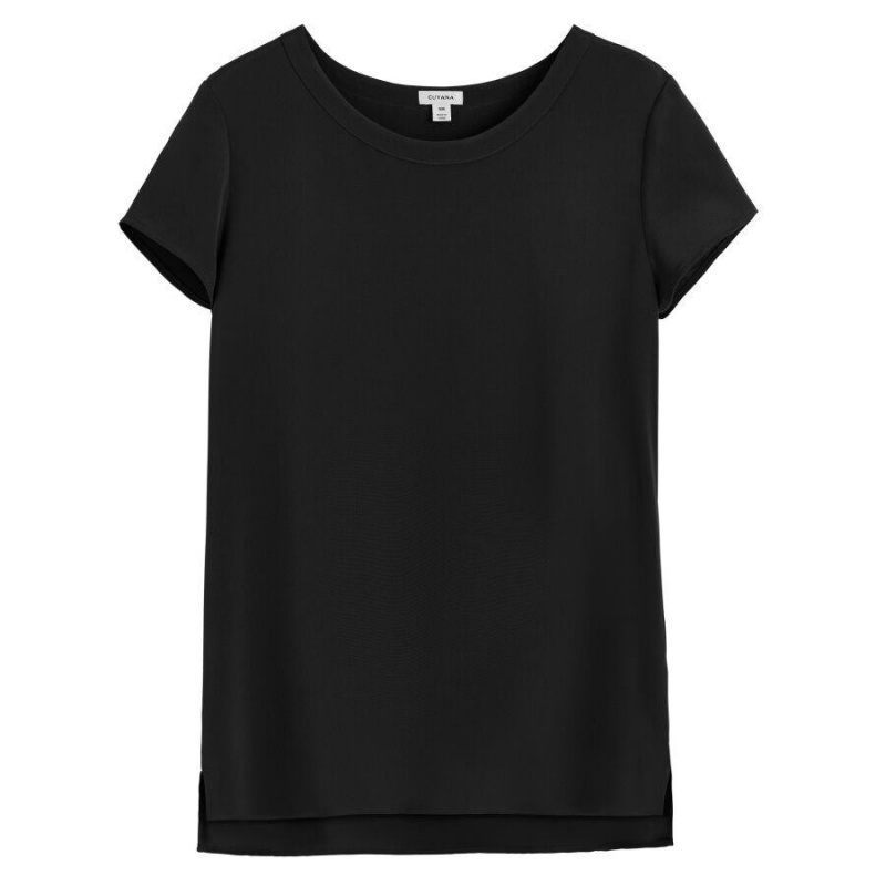 Cuyana Silk High-Low Tee Ženske Majice Crne | DBY359KR