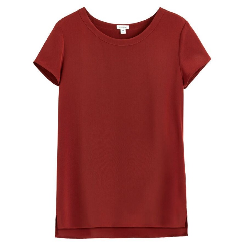 Cuyana Silk High-Low Tee Ženske Majice Tamno Crvene | FGX8640CZ