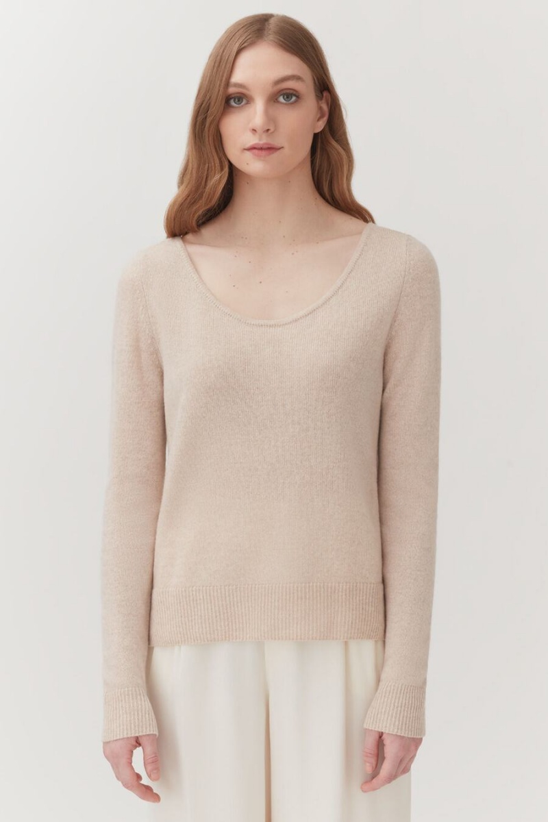 Cuyana Single-Origin Cashmere Scoop Neck Ženske Džemperi Bež | ZYY8698WM