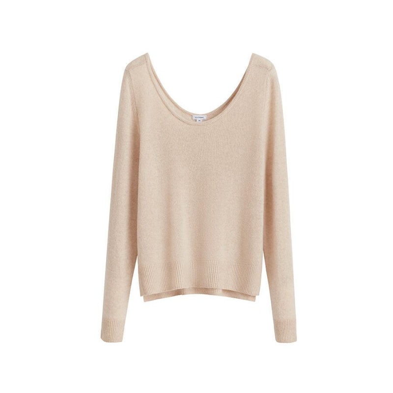 Cuyana Single-Origin Cashmere Scoop Neck Ženske Džemperi Bež | ZYY8698WM