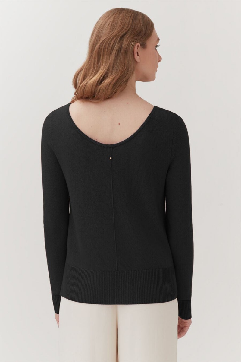 Cuyana Single-Origin Cashmere Scoop Neck Ženske Džemperi Crne | ZCY2114KU