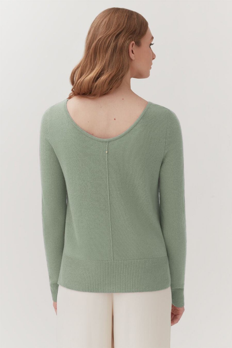 Cuyana Single-Origin Cashmere Scoop Neck Ženske Džemperi Zelene | AMI4719YJ