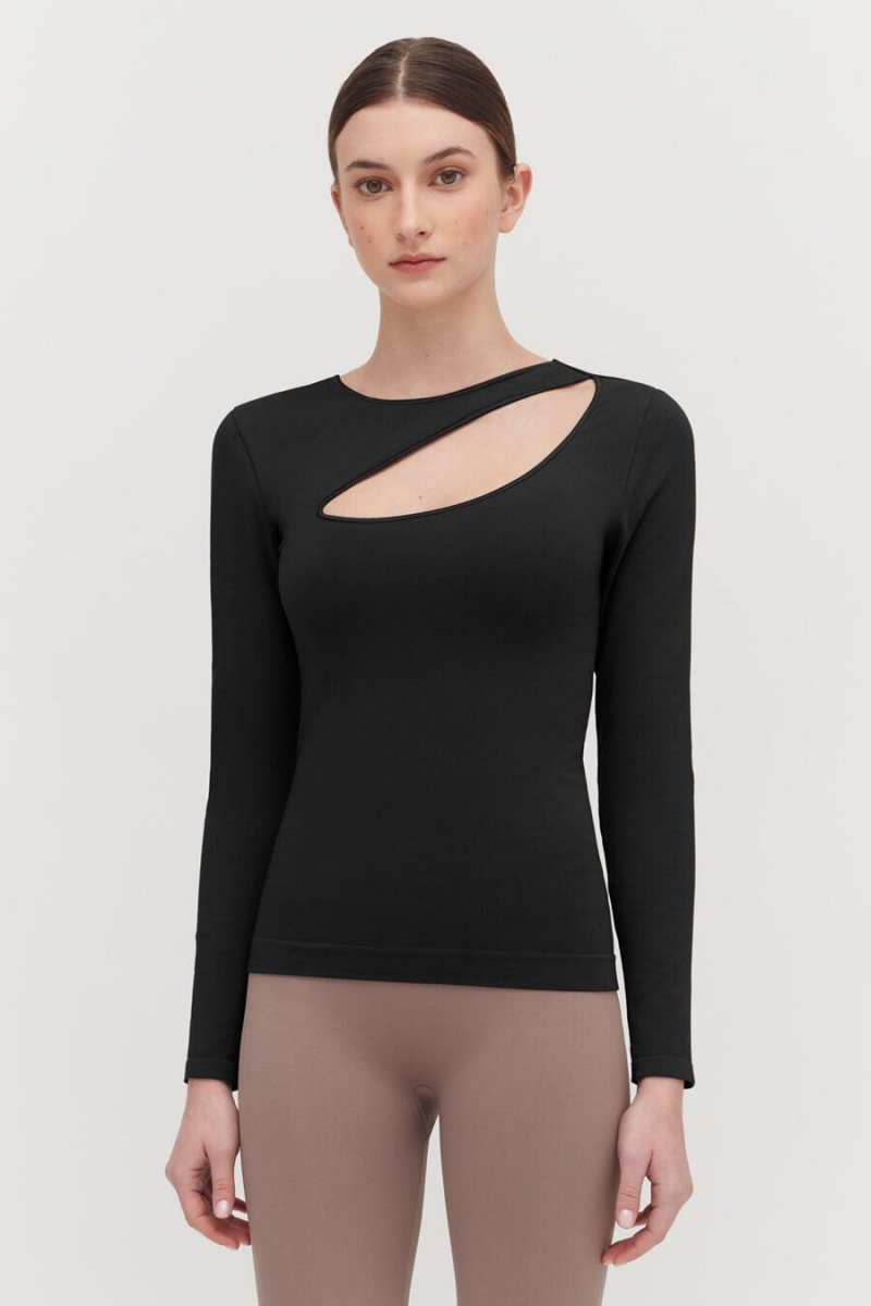 Cuyana Stretch Long Sleeve Tee Ženske Majice Crne | RMK4775AN