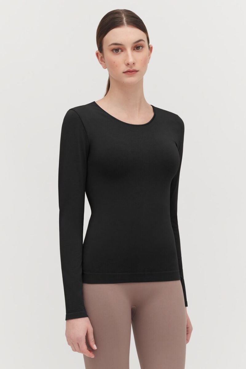 Cuyana Stretch Long Sleeve Tee Ženske Majice Crne | RMK4775AN