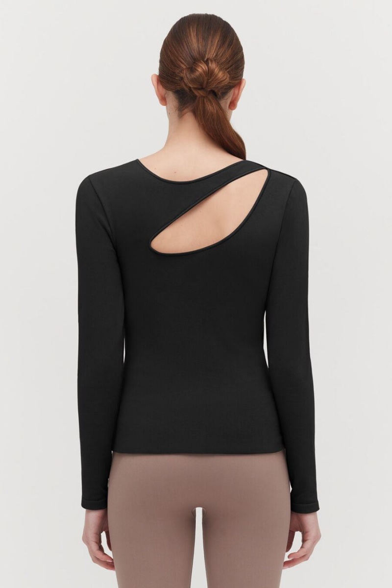 Cuyana Stretch Long Sleeve Tee Ženske Majice Crne | RMK4775AN