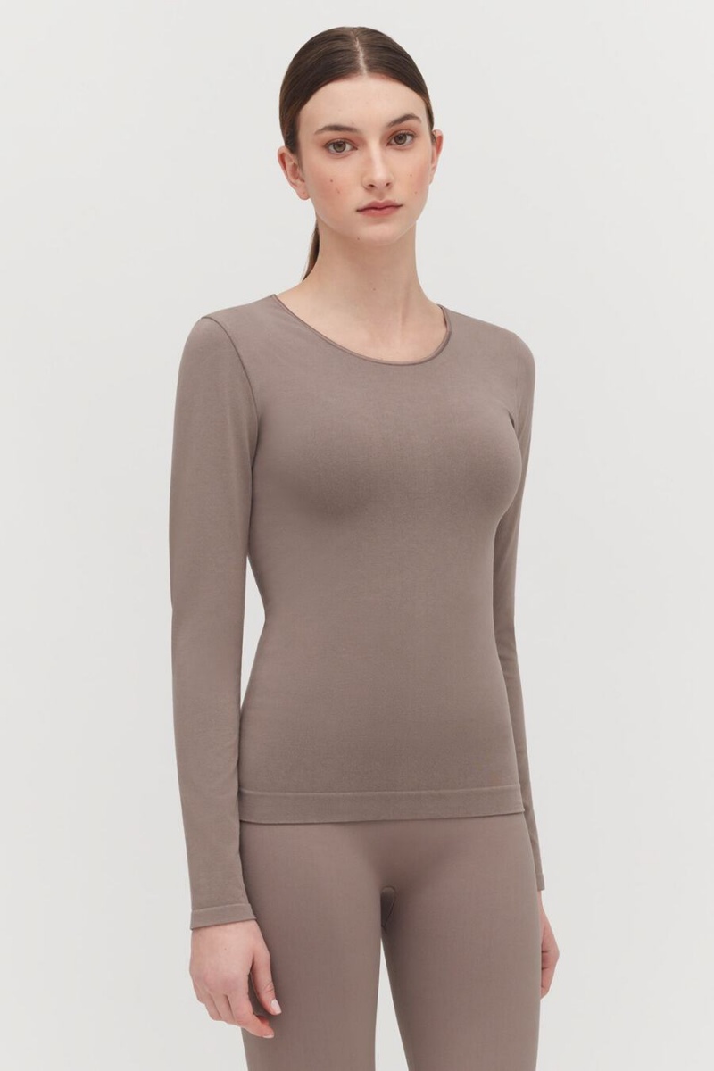 Cuyana Stretch Long Sleeve Tee Ženske Majice Svijetlo Smeđe | DAL3090BA