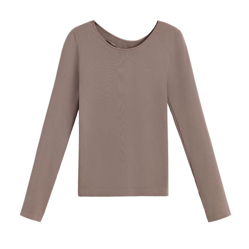 Cuyana Stretch Long Sleeve Tee Ženske Majice Svijetlo Smeđe | DAL3090BA