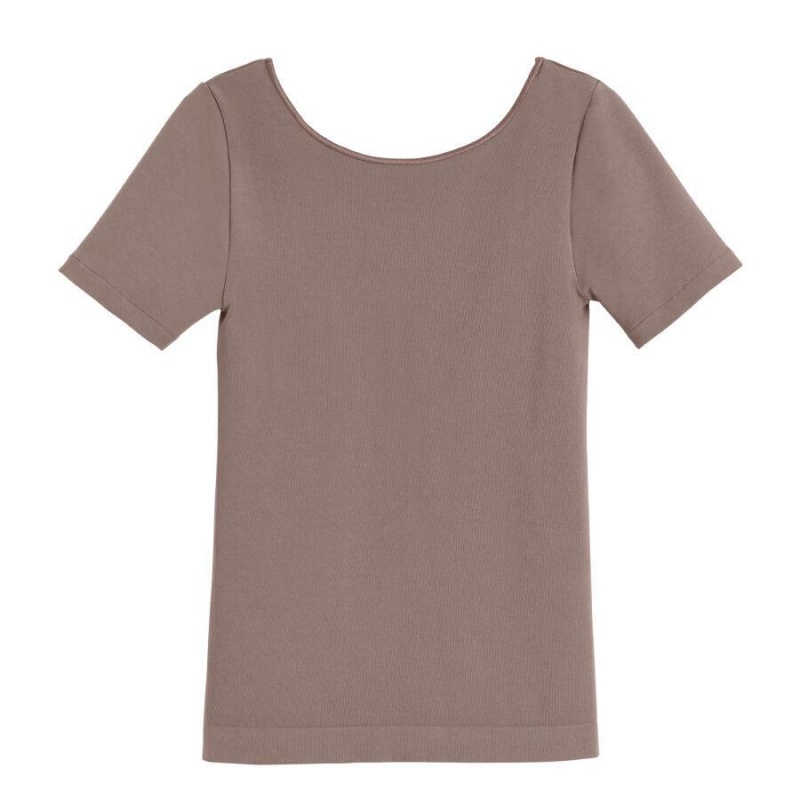 Cuyana Stretch Scoop Neck Tee Ženske Majice Svijetlo Smeđe | TNL3675PO