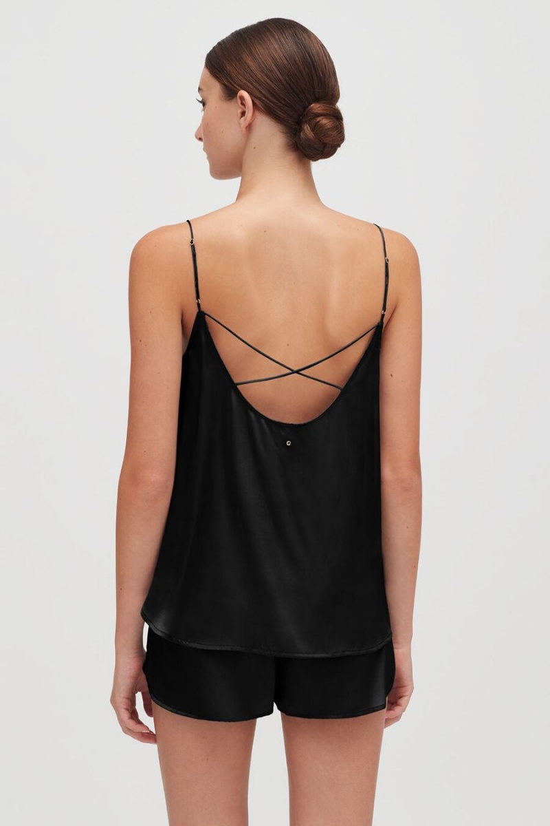 Cuyana Washable Charmeuse Cross-Back Cami Ženske Majica Bez Rukava Crne | SZD17JX