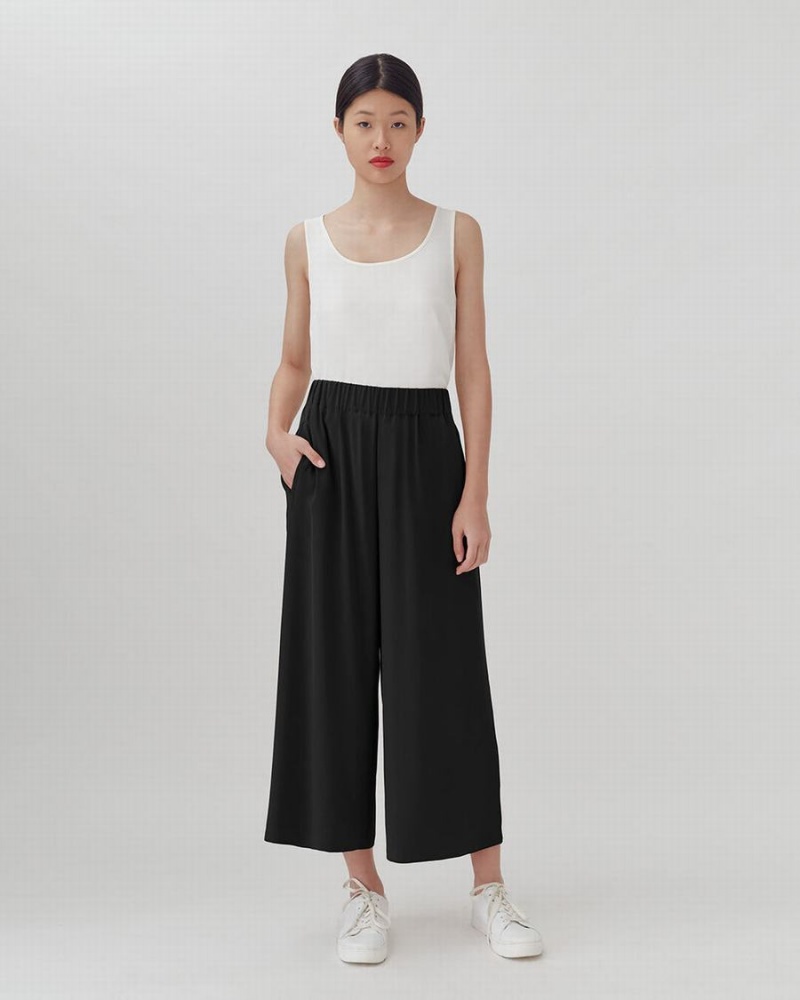 Cuyana Washable Silk Wide-Leg Cropped Ženske Hlače Crne | EZW3832SV