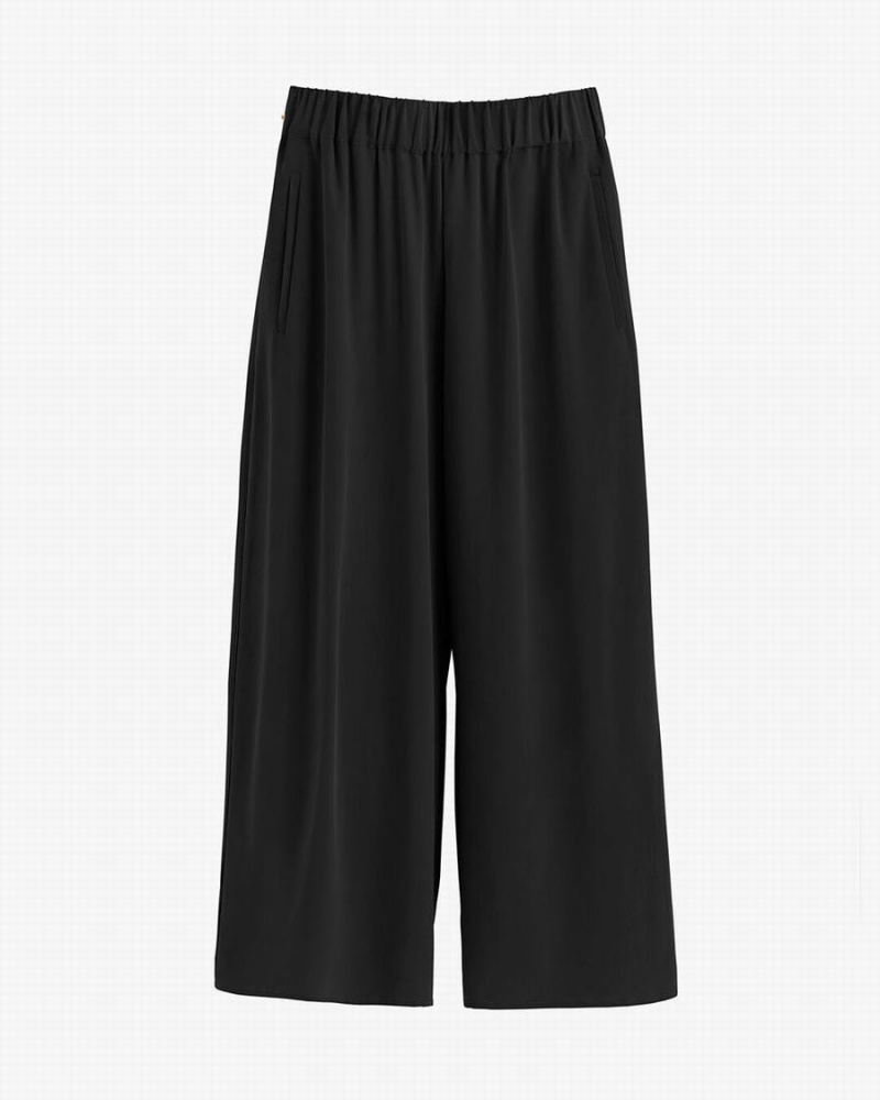 Cuyana Washable Silk Wide-Leg Cropped Ženske Hlače Crne | EZW3832SV