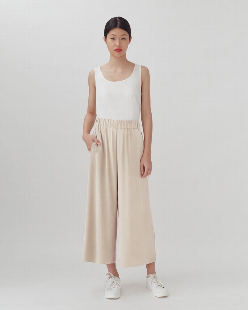 Cuyana Washable Silk Wide-Leg Cropped Ženske Hlače Smeđe | YMX4055CE